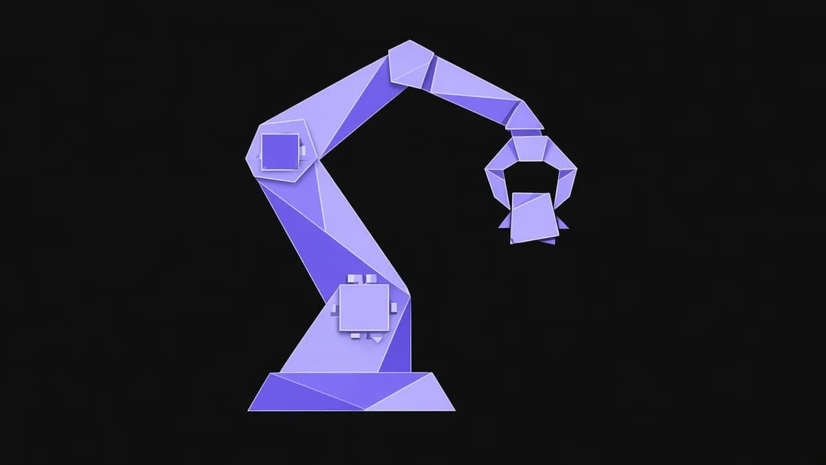 Ilustração Air-gapped LLM inference: braço robótico abstrato com chip de decisão embarcado para um modelo ultraleve planeado